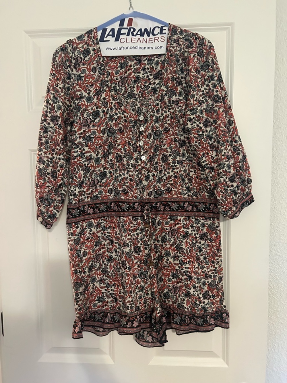 Zara Cream, Rust and Black Floral Long-Sleeve Dress